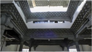 Surmang Shedra shrine room ceiling and clerestory, awaiting painting 