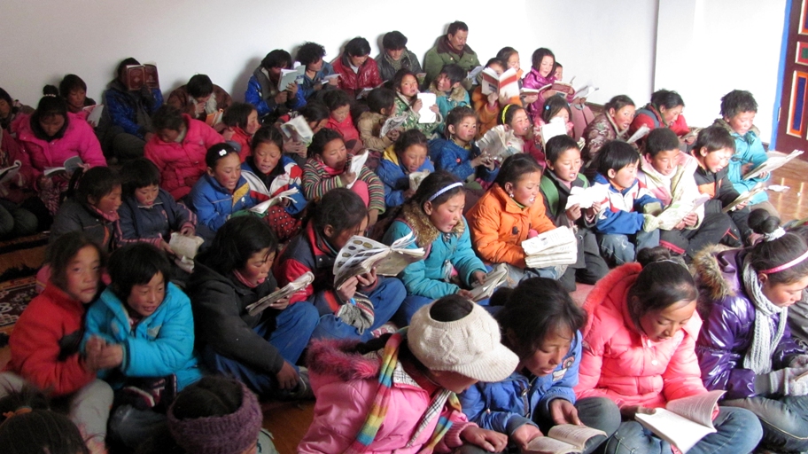 Children studying at Surmang Shedra in 2011