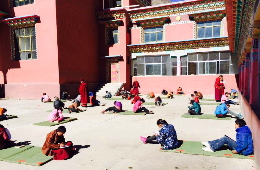 exams in shedra courtyard